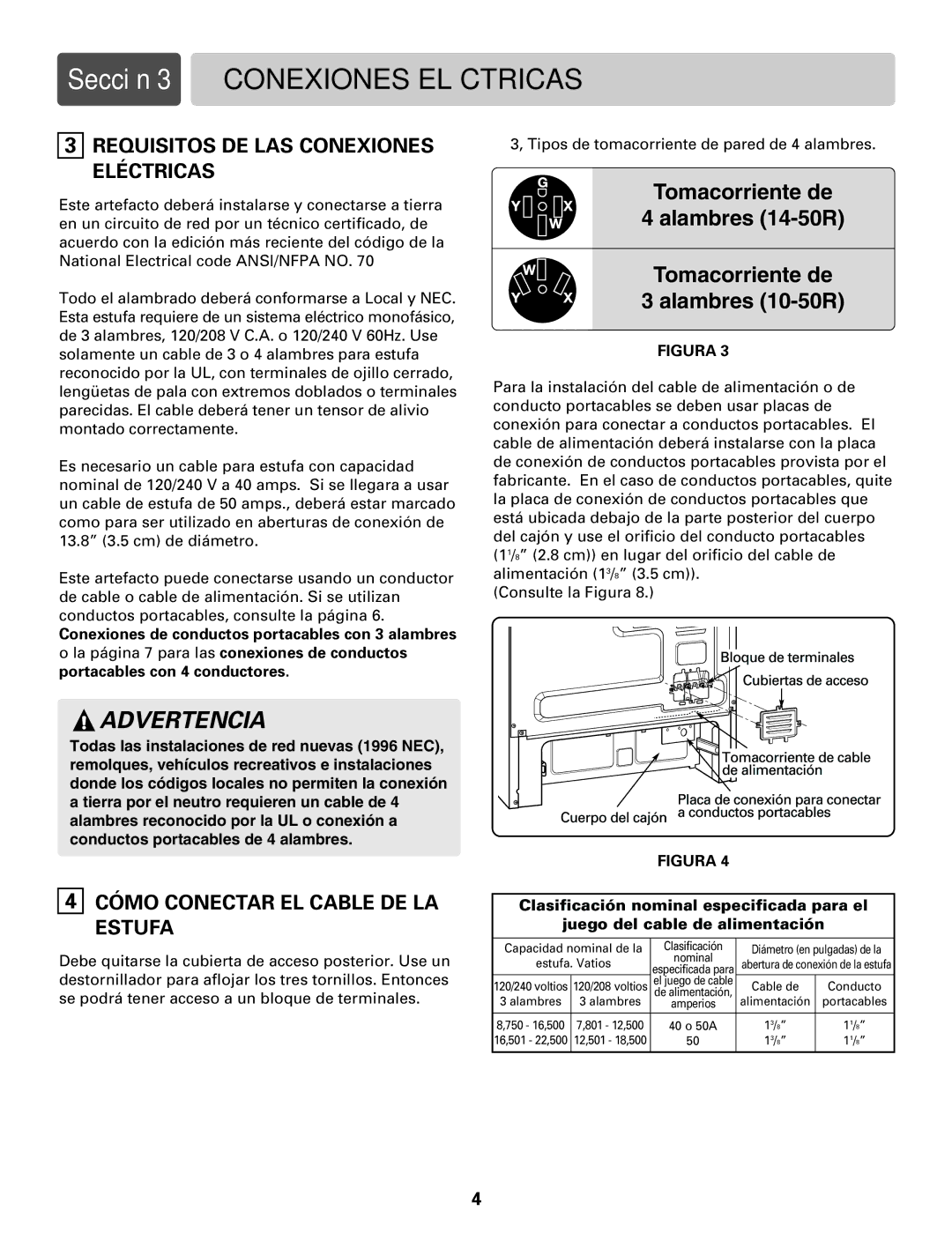 LG Electronics LRE30755S, LRE30451S Sección 3 Conexiones Eléctricas, Requisitos DE LAS Conexiones Eléctricas 