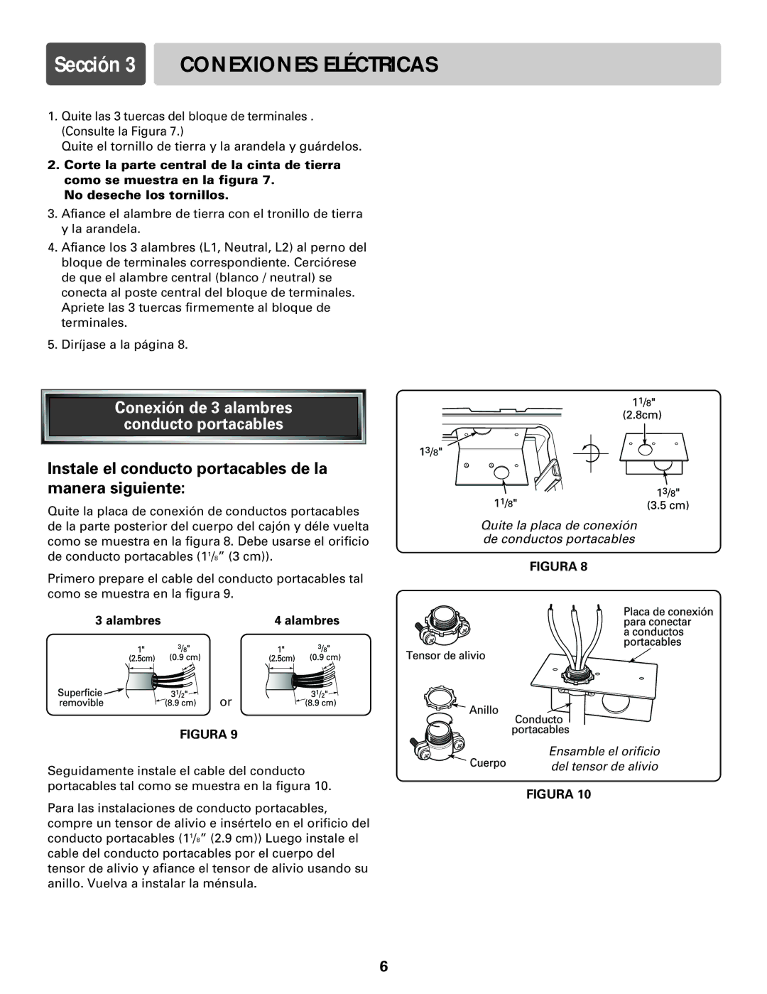 LG Electronics LRE30755S, LRE30451S installation manual Conexión de 3 alambres Conducto portacables, Alambres 