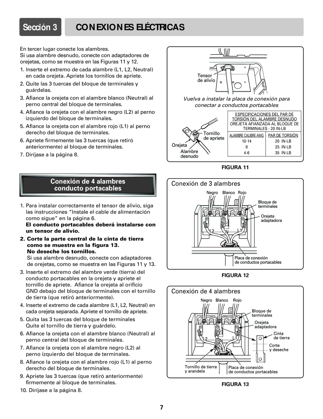 LG Electronics LRE30451S, LRE30755S installation manual Conexión de 4 alambres Conducto portacables 