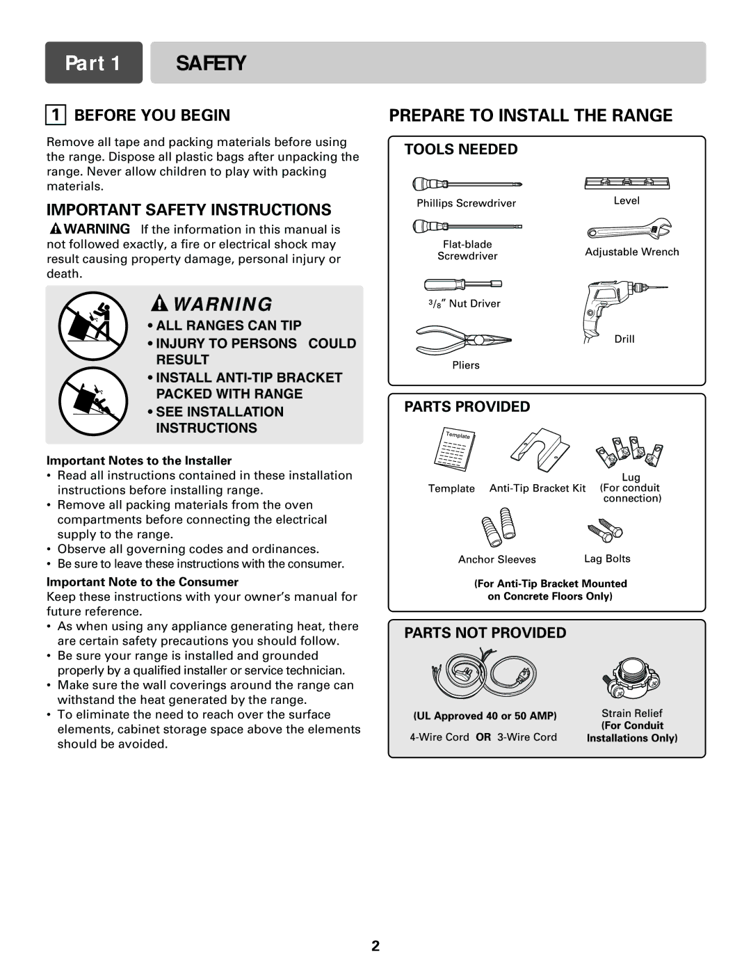 LG Electronics LRE30755S, LRE30451S Before YOU Begin, Important Safety Instructions, Important Notes to the Installer 