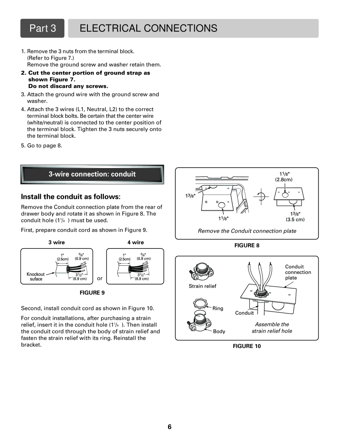 LG Electronics LRE30755S, LRE30451S installation manual Wire connection conduit, Install the conduit as follows 