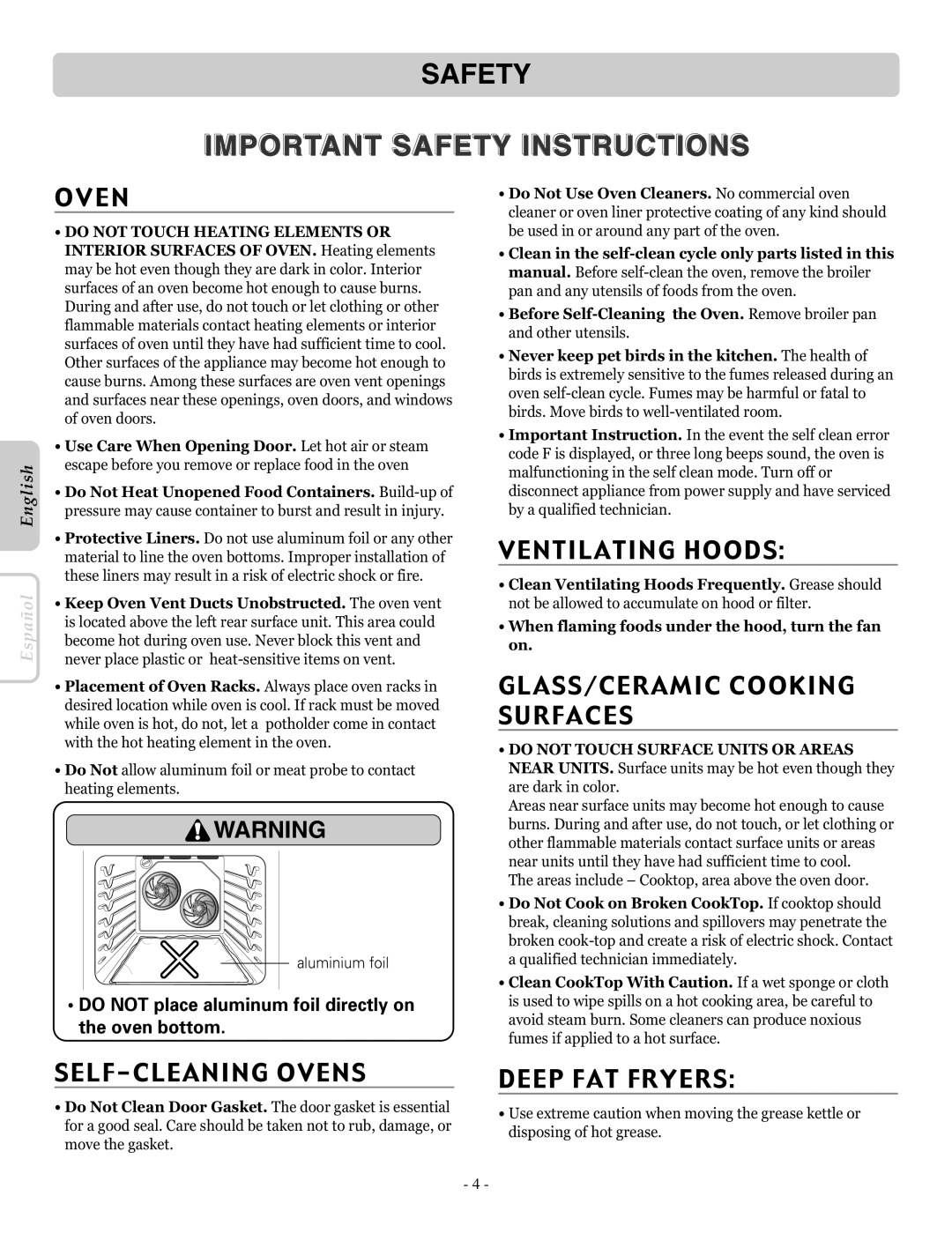 LG Electronics LRE30757ST SELF-CLEANING Ovens, Ventilating Hoods, GLASS/CERAMIC Cooking Surfaces, Deep FAT Fryers 