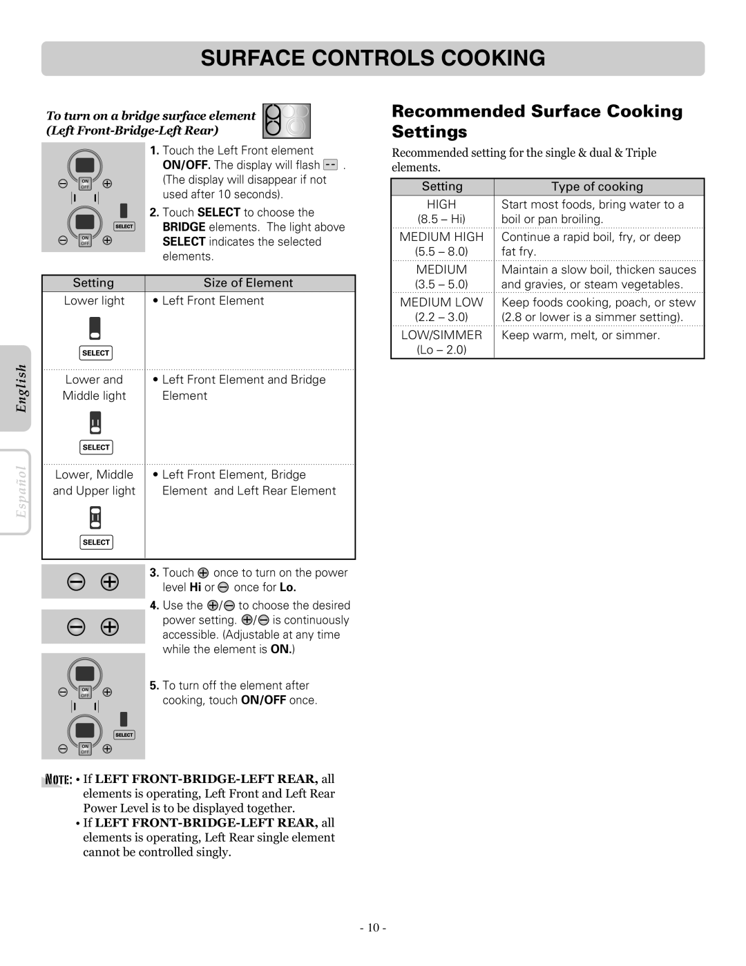 LG Electronics LRE30955ST owner manual Recommended Surface Cooking Settings 