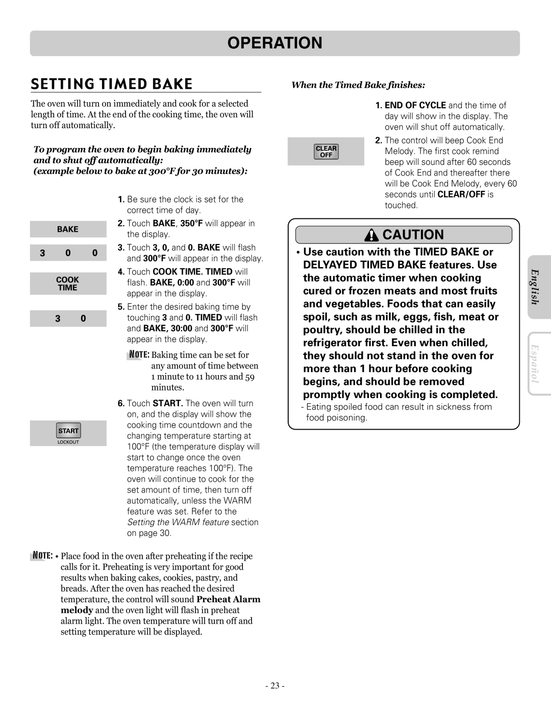 LG Electronics LRE30955ST owner manual Setting Timed Bake, When the Timed Bake finishes 