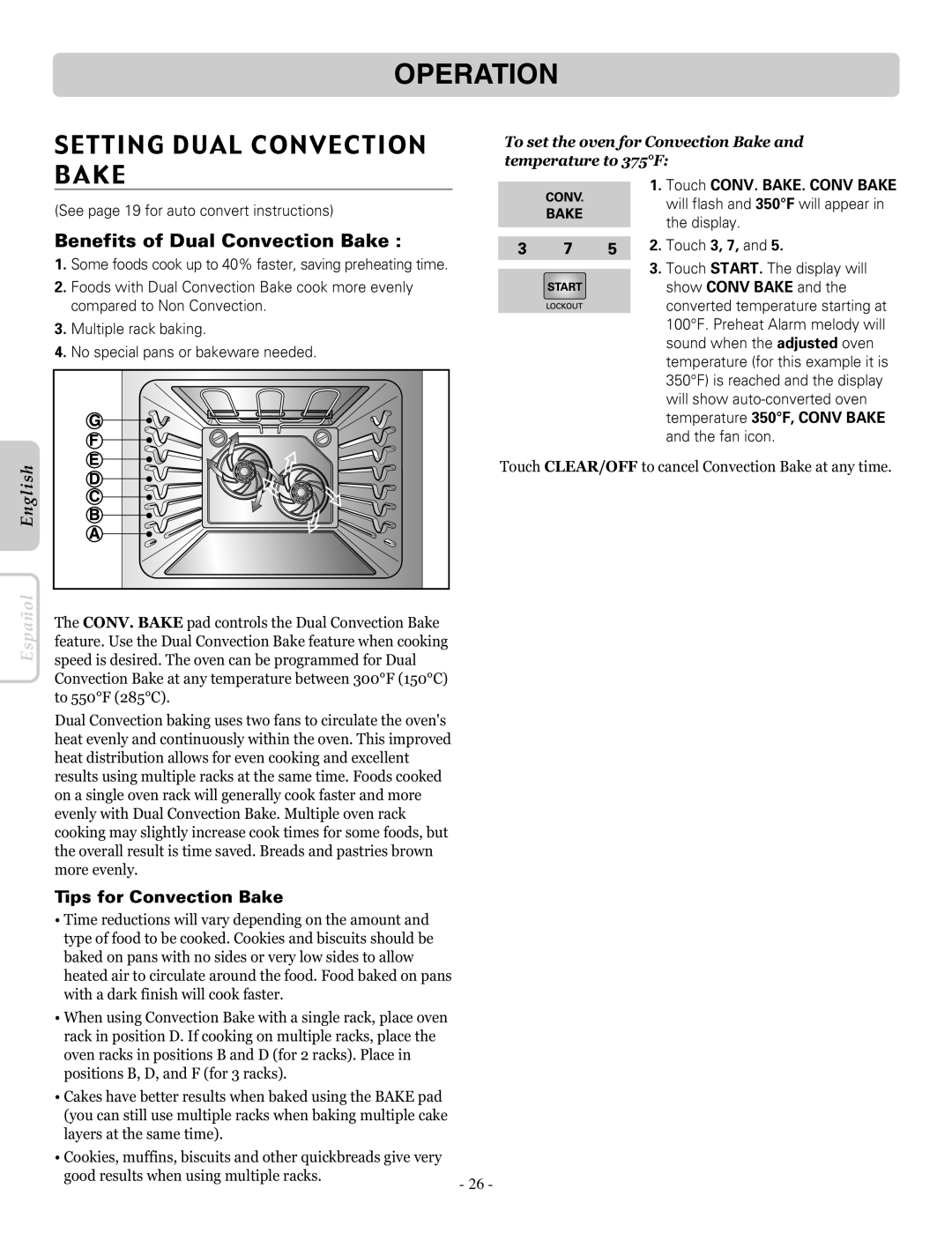 LG Electronics LRE30955ST owner manual Setting Dual Convection Bake, Benefits of Dual Convection Bake 