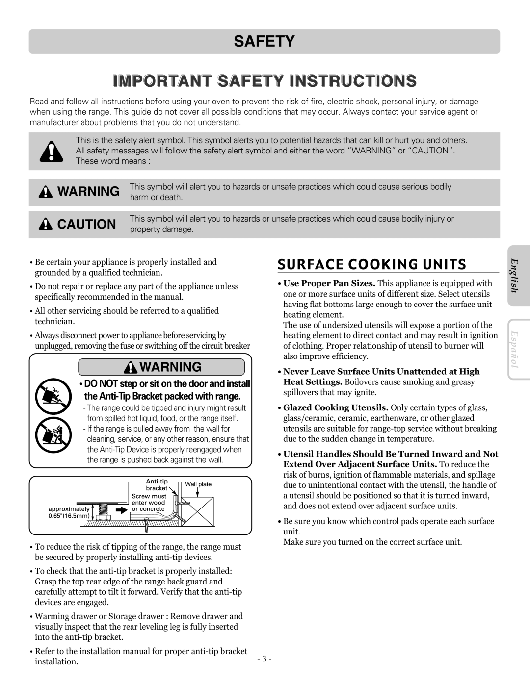 LG Electronics LRE30955ST owner manual Safety, Surface Cooking Units 