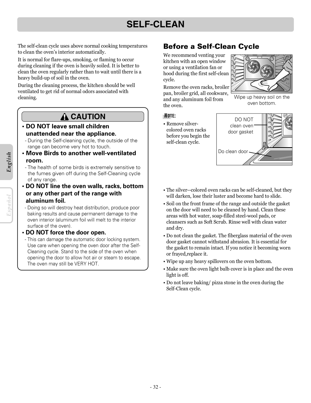 LG Electronics LRE30955ST owner manual Before a Self-Clean Cycle 