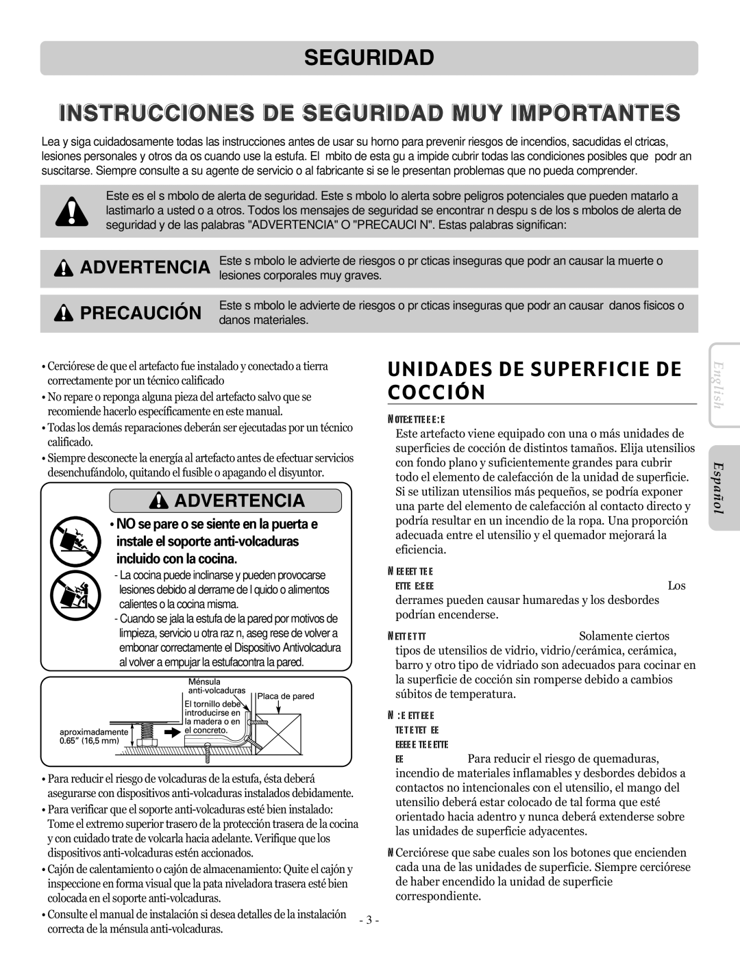 LG Electronics LRE30955ST owner manual Seguridad, Unidades DE Superficie DE Cocción, Danos materiales 