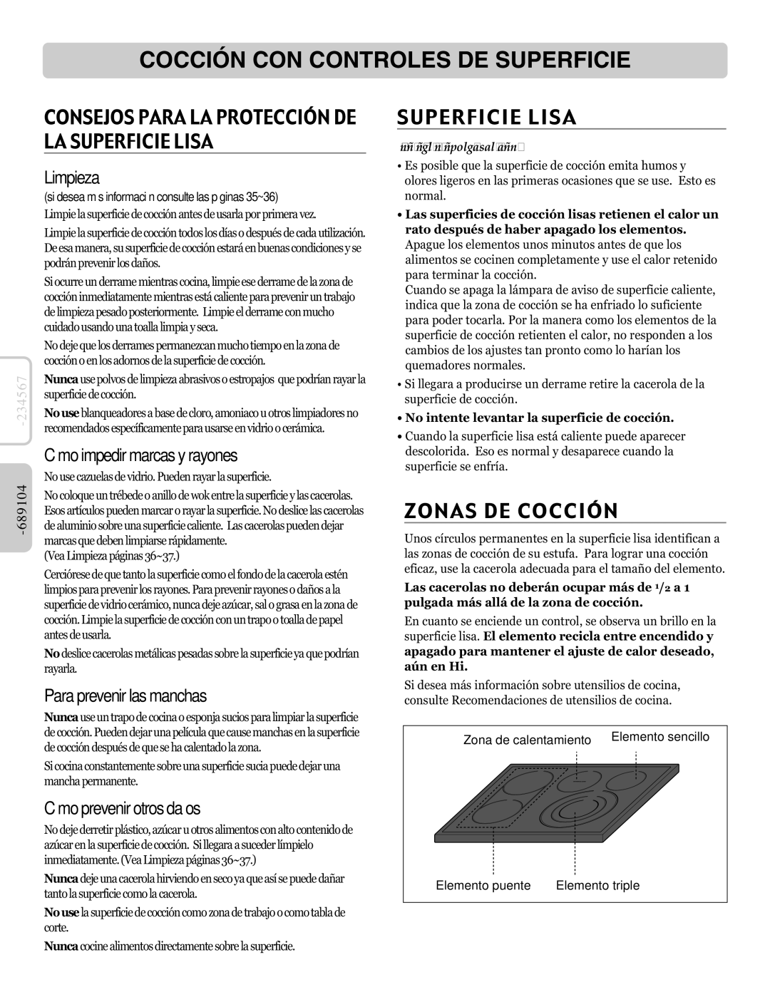 LG Electronics LRE30955ST owner manual Superficie Lisa, Zonas DE Cocción 