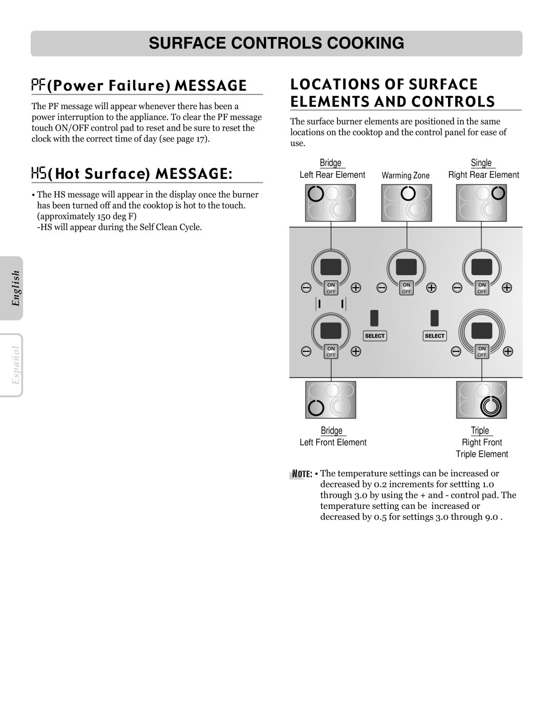 LG Electronics LRE30955ST owner manual Surface Controls Cooking, Locations of Surface Elements and Controls 