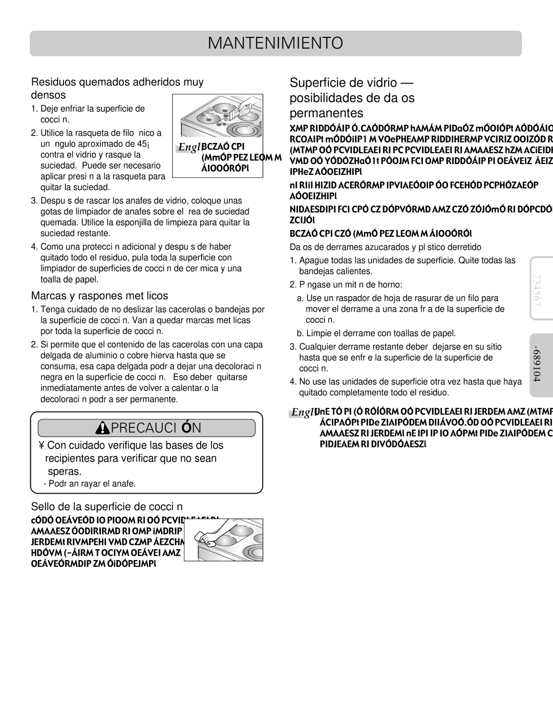 LG Electronics LRE30955ST Superficie de vidrio posibilidades de daños permanentes, Residuos quemados adheridos muy densos 