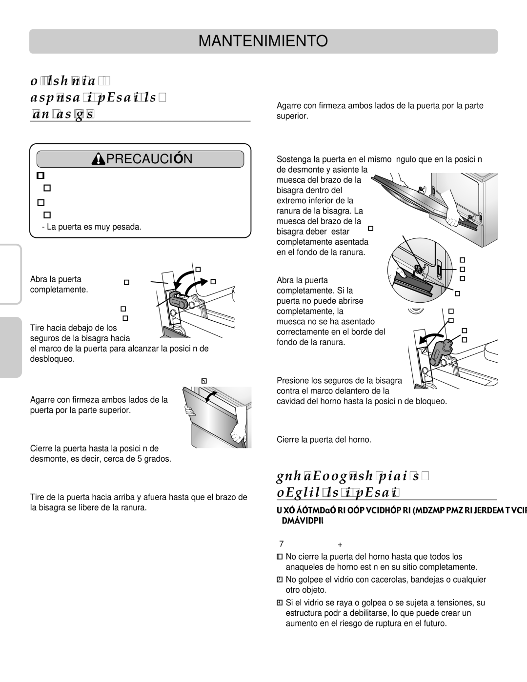 LG Electronics LRE30955ST Cómo Desmontar Y Reponer LA Puerta DEL Horno Removible, Lea las recomendaciones siguientes 