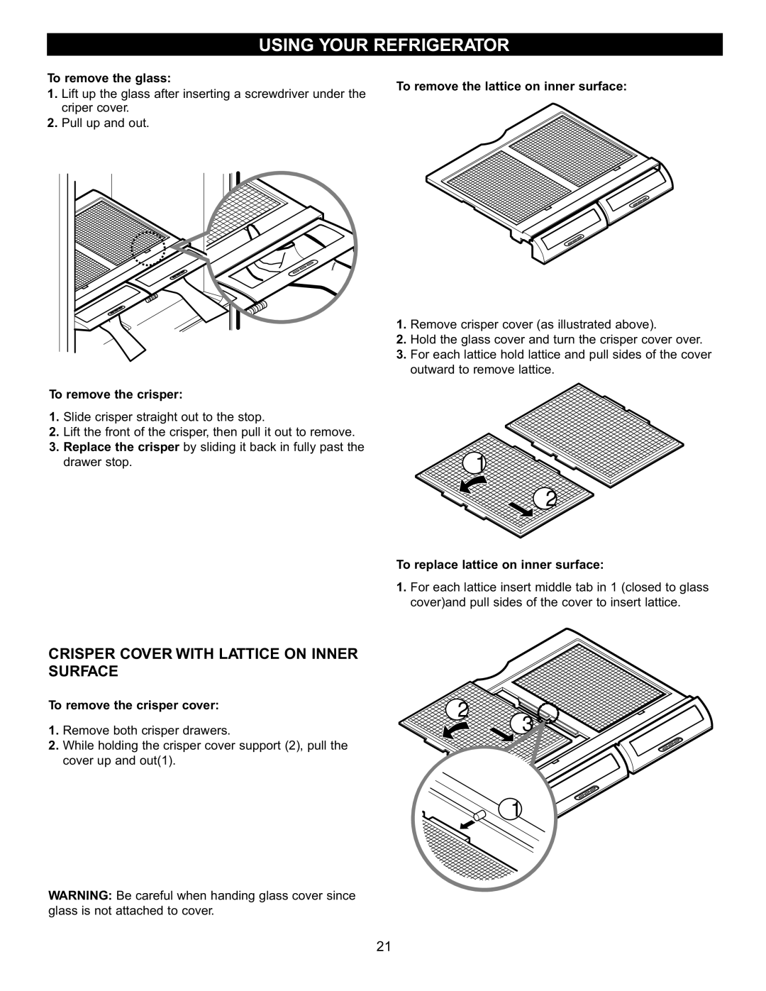 LG Electronics LRFD22850, LRFC22750 manual Crisper Cover with Lattice on Inner Surface 