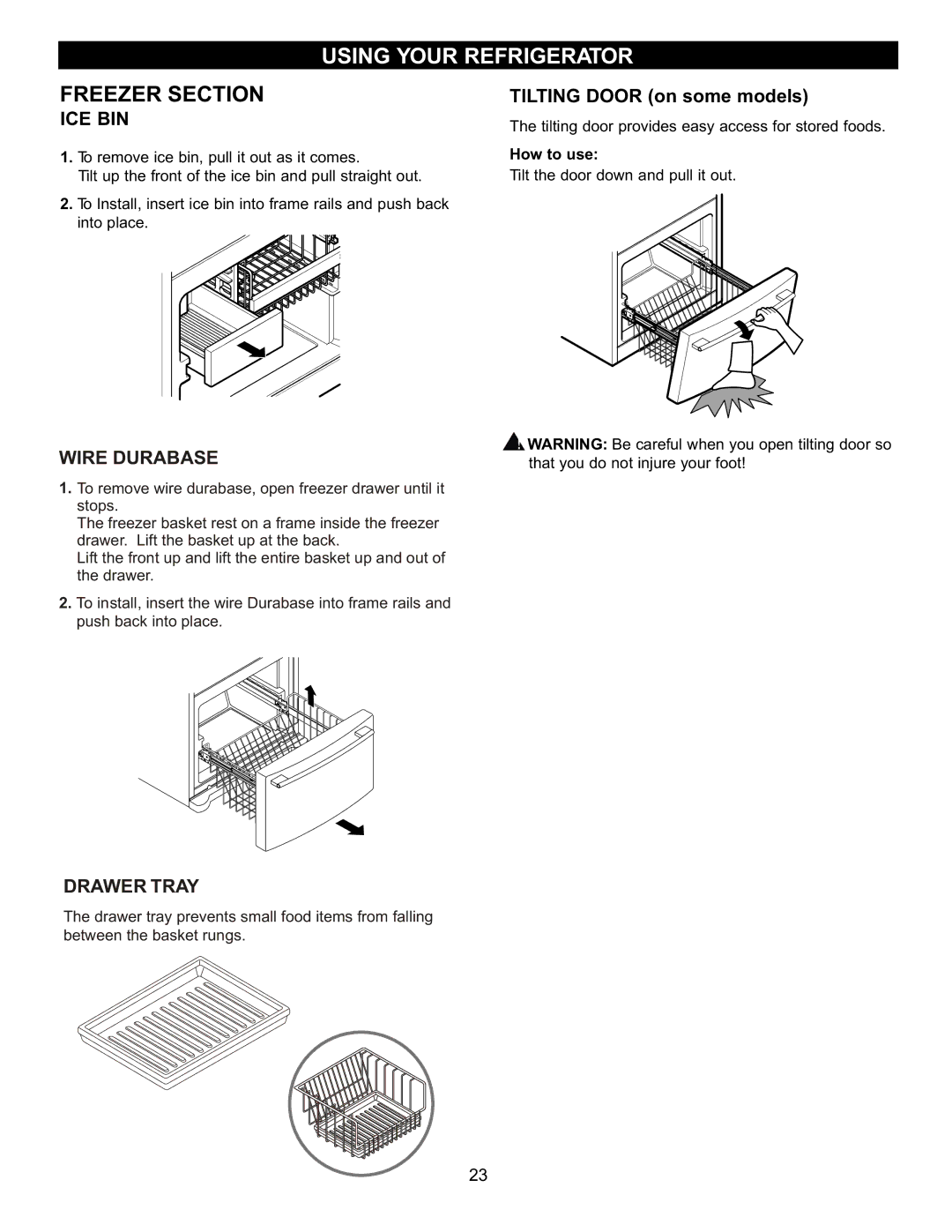 LG Electronics LRFD22850, LRFC22750 manual Ice Bin, Tilting Door on some models, How to use 