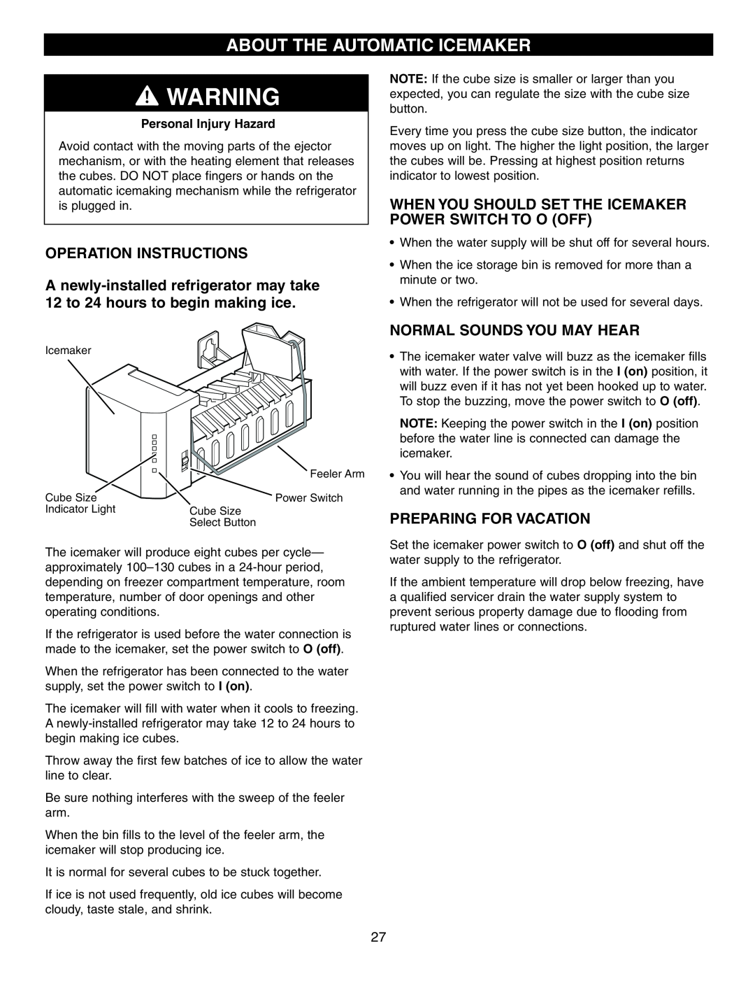 LG Electronics LRFD21855, LRFD25850 manual About The Automatic Icemaker, Operation Instructions, Normal Sounds You May Hear 