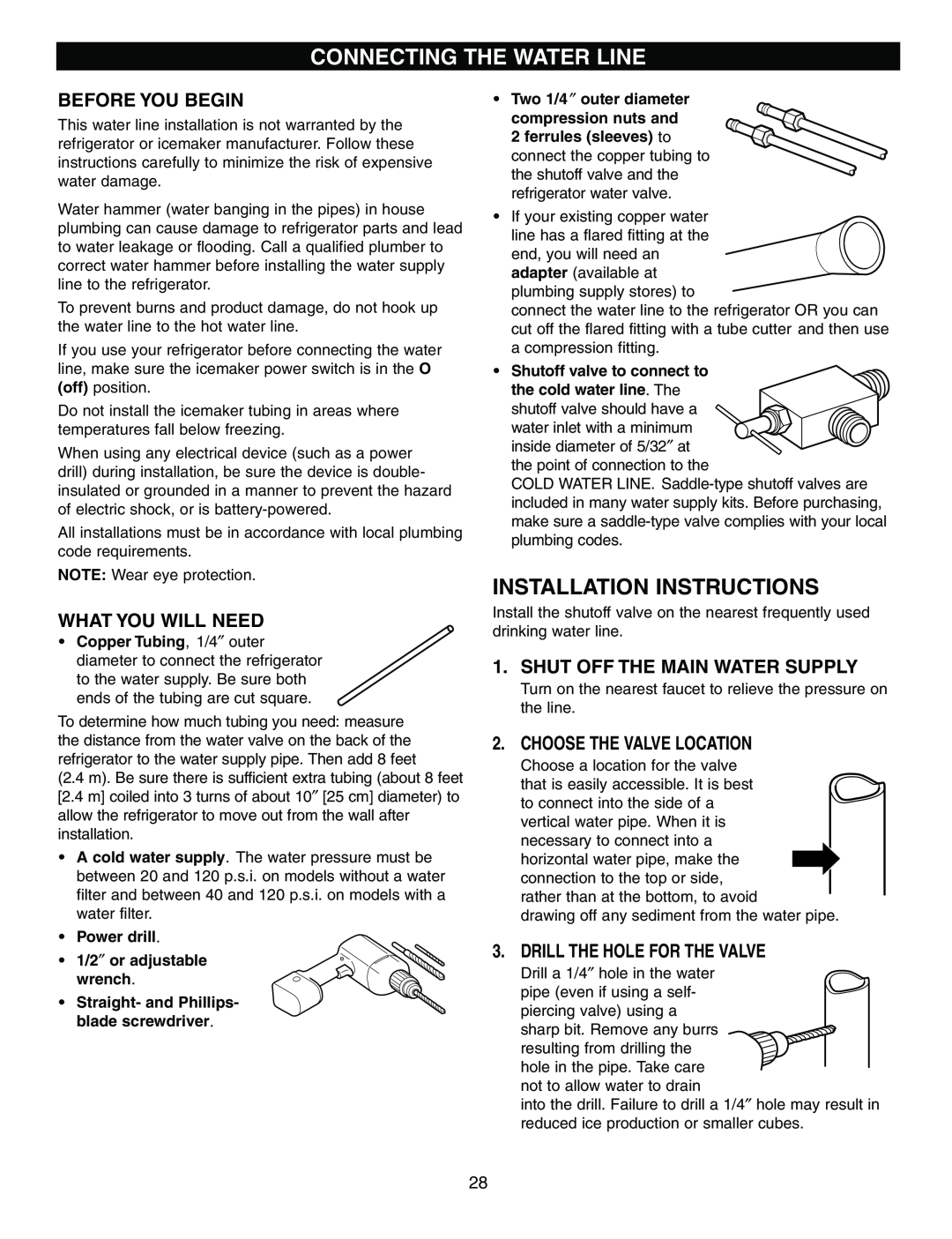 LG Electronics LRFD25850 manual Connecting The Water Line, Installation Instructions, Before You Begin, What You Will Need 