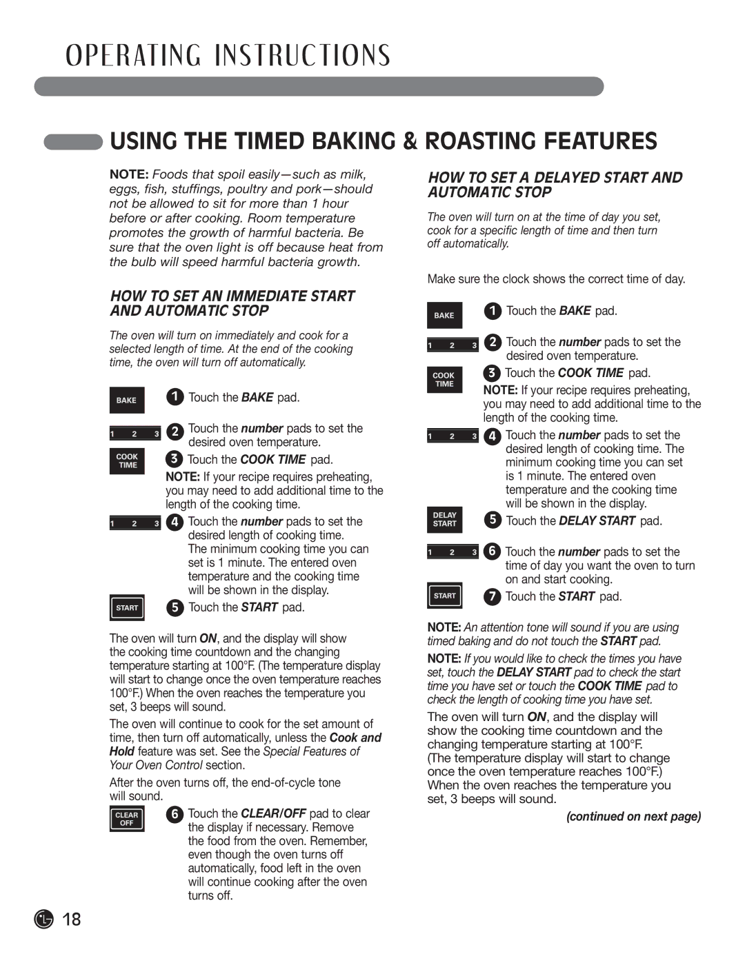 LG Electronics LRG30355SW manual Using the Timed Baking & Roasting Features, HOW to SET a Delayed Start and Automatic Stop 