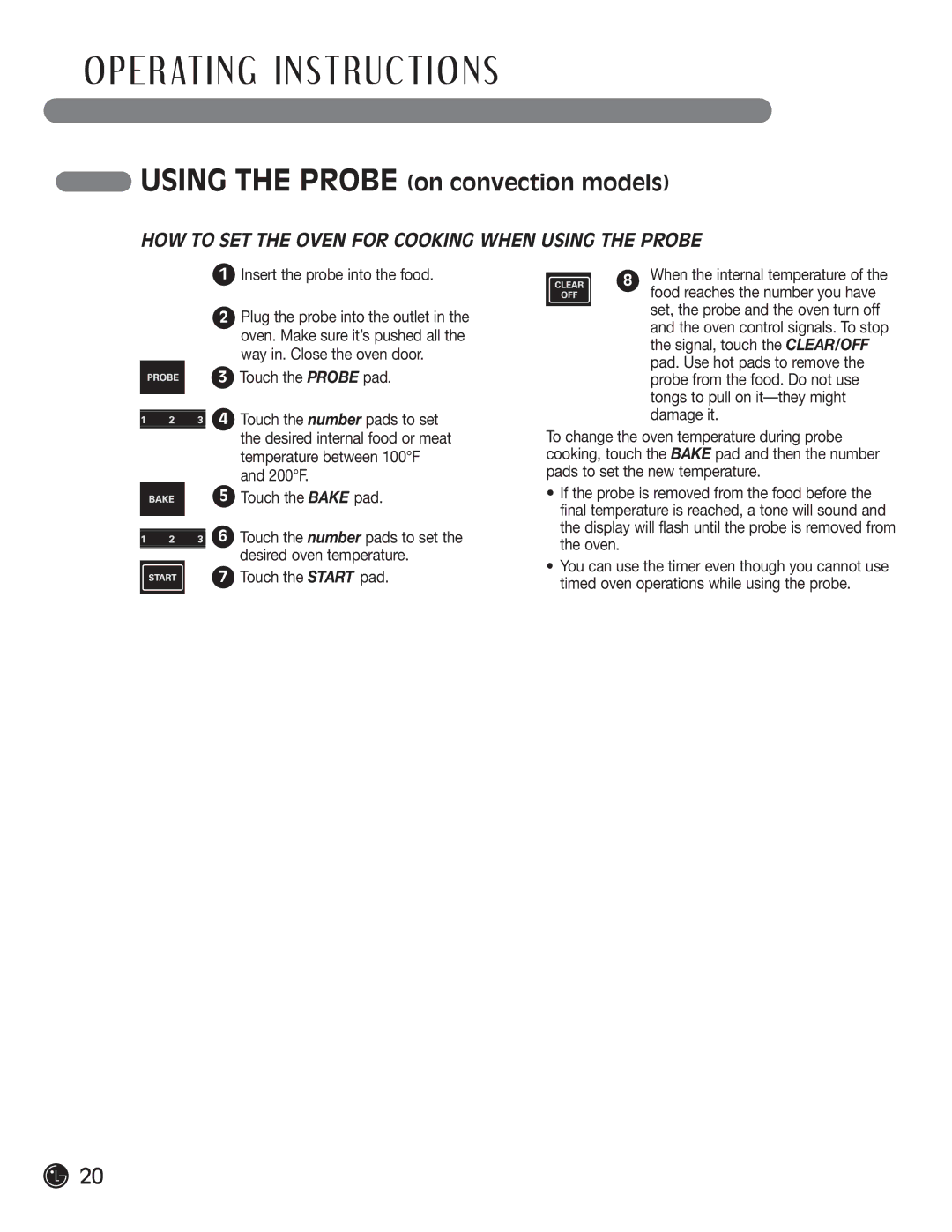 LG Electronics LRG30855ST, LRG30355ST, LRG30355SW, LRG30355SB manual HOW to SET the Oven for Cooking When Using the Probe 