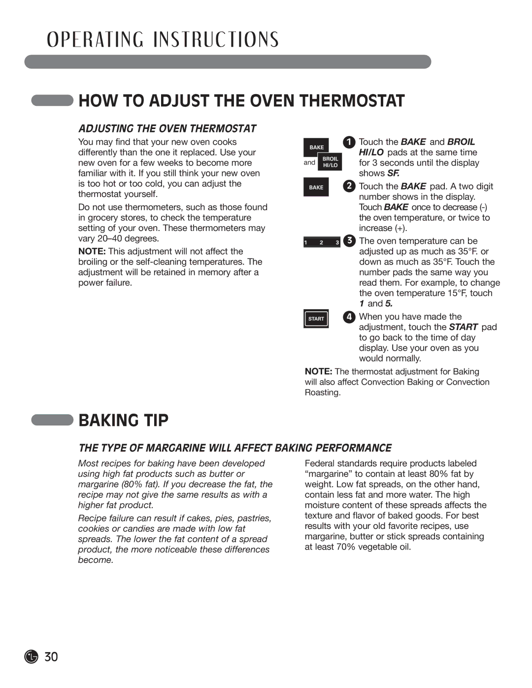 LG Electronics LRG30355SW, LRG30355SB manual HOW to Adjust the Oven Thermostat, Baking TIP, Adjusting the Oven Thermostat 