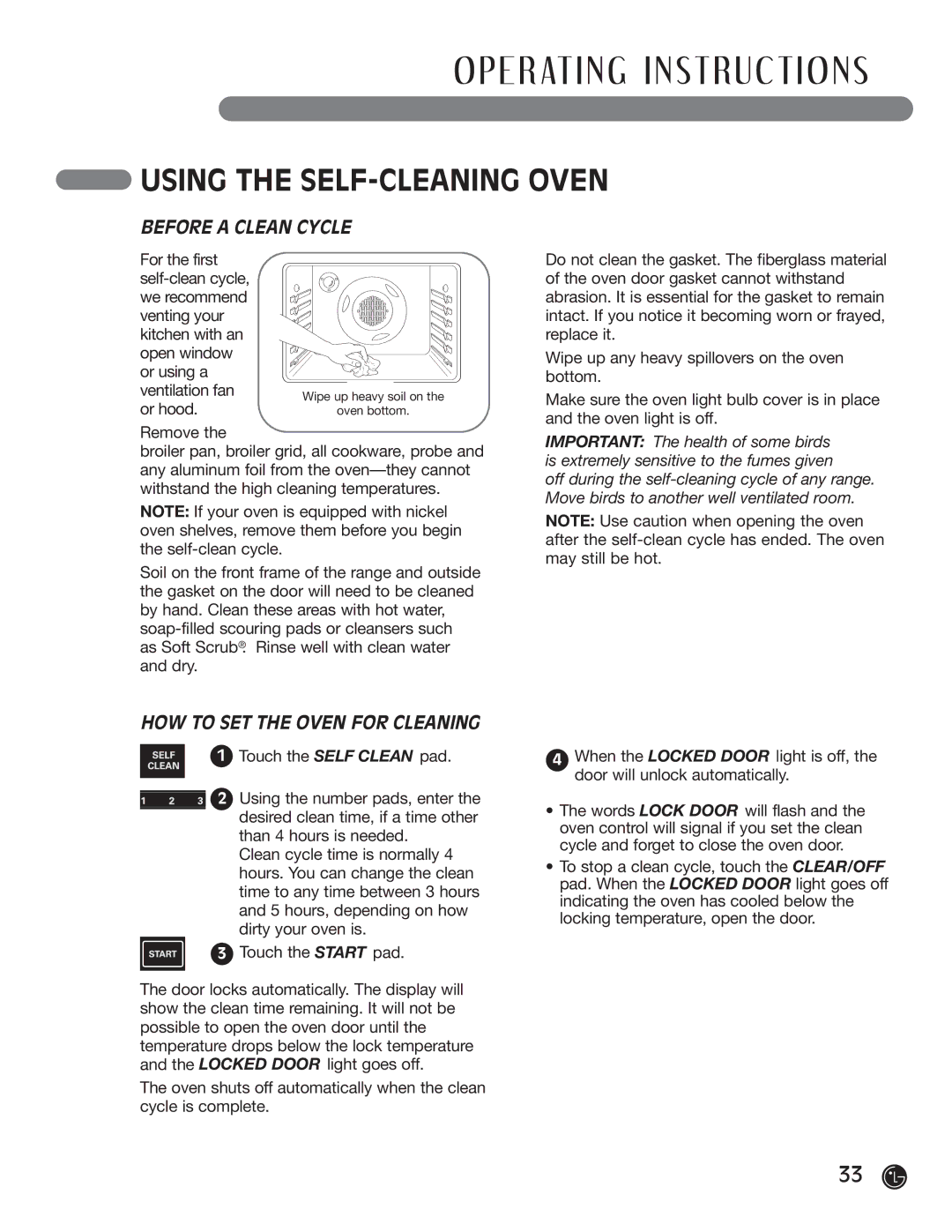 LG Electronics LRG30355SW, LRG30355SB Using the SELF-CLEANING Oven, Before a Clean Cycle, HOW to SET the Oven for Cleaning 