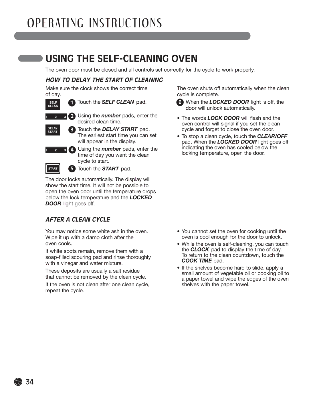 LG Electronics LRG30355SB, LRG30355SW manual HOW to Delay the Start of Cleaning, After a Clean Cycle 