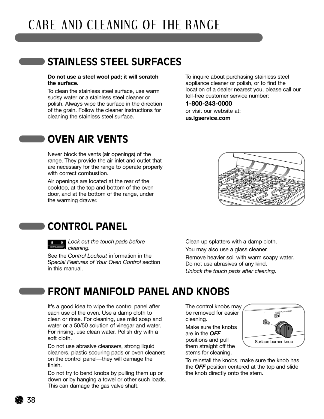 LG Electronics LRG30855ST, LRG30355ST, LRG30355SW, LRG30355SB Stainless Steel Surfaces, Oven AIR Vents, Control Panel 