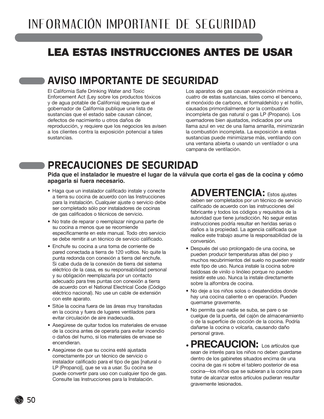 LG Electronics LRG30855ST, LRG30355ST, LRG30355SW, LRG30355SB Aviso Importante DE Seguridad, Precauciones DE Seguridad 