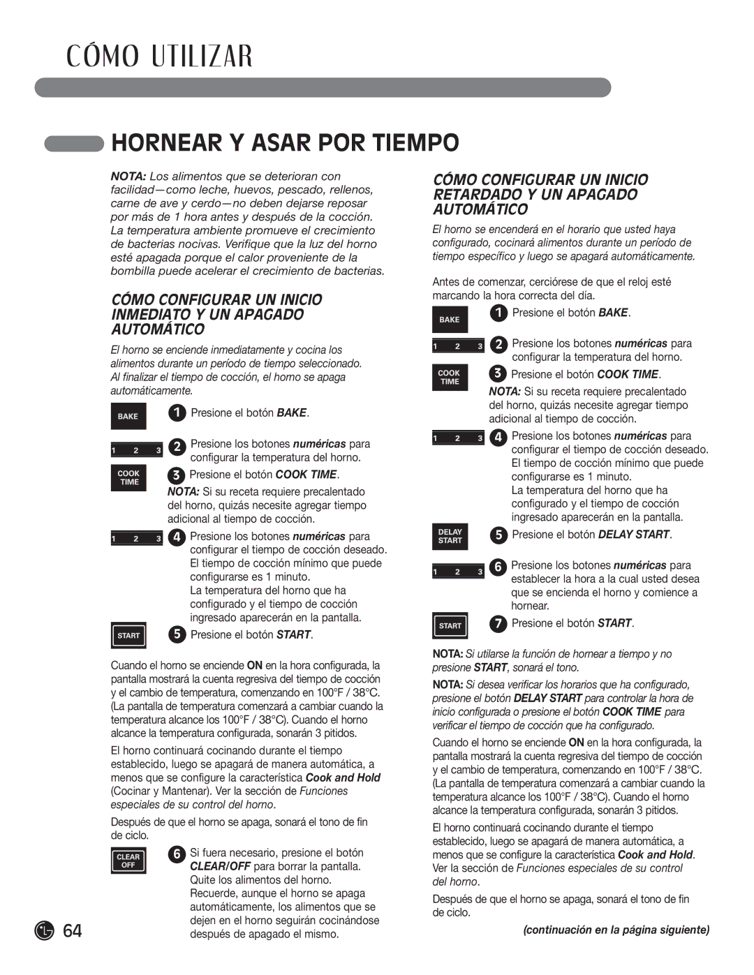 LG Electronics LRG30355SB manual Hornear Y Asar POR Tiempo, Cómo Configurar UN Inicio Inmediato Y UN Apagado Automático 