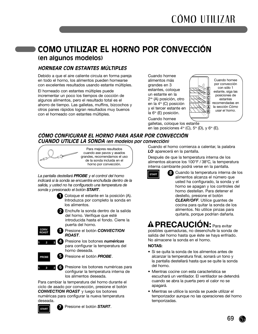 LG Electronics LRG30355SW, LRG30355SB manual Precaución Para evitar, Hornear CON Estantes Múltiples 