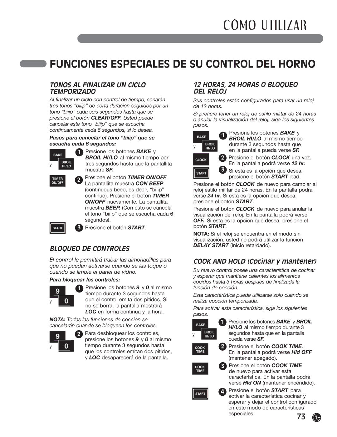 LG Electronics LRG30355SB, LRG30355SW manual Tonos AL Finalizar UN Ciclo Temporizado, Bloqueo DE Controles 