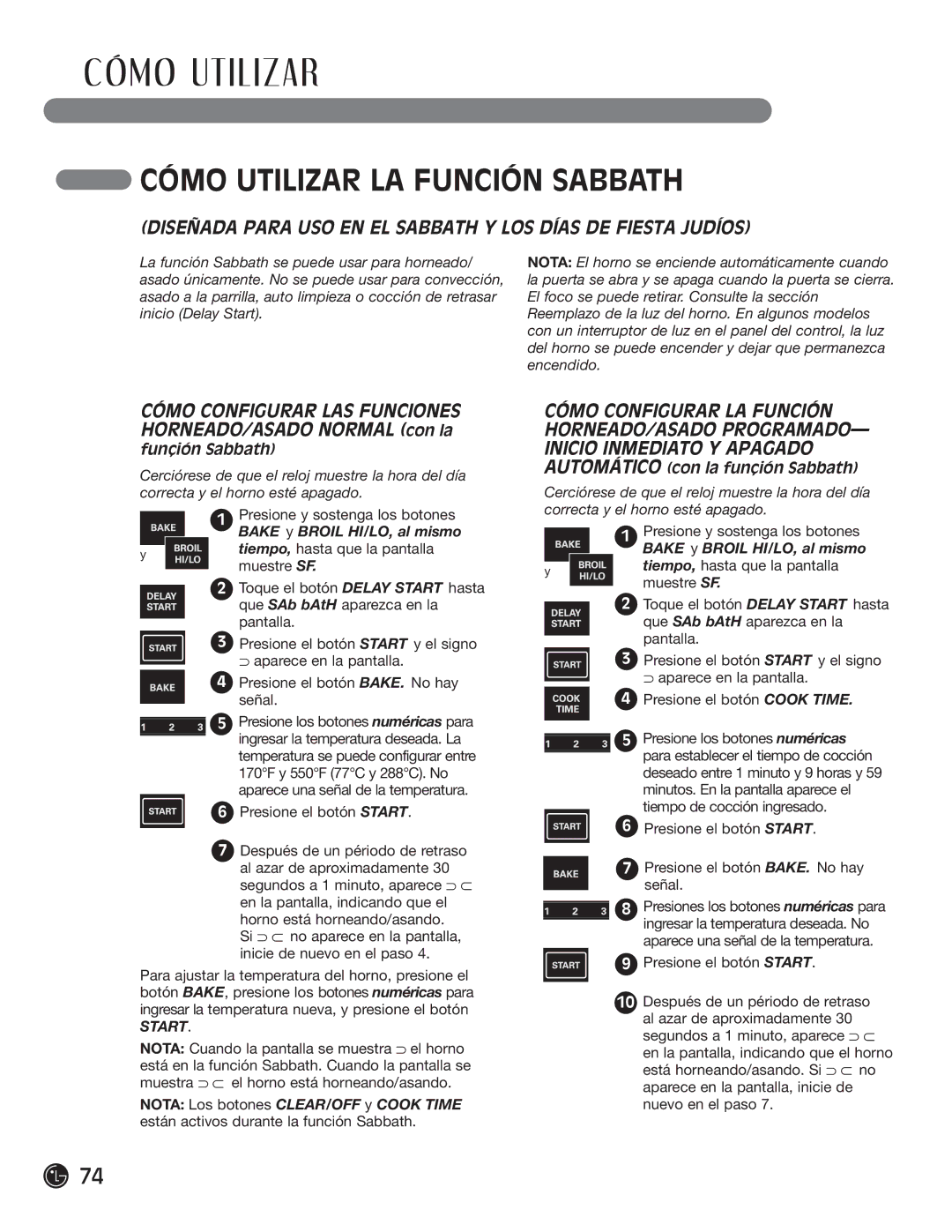 LG Electronics LRG30855ST, LRG30355ST, LRG30355SW, LRG30355SB manual Cómo Utilizar LA Función Sabbath 