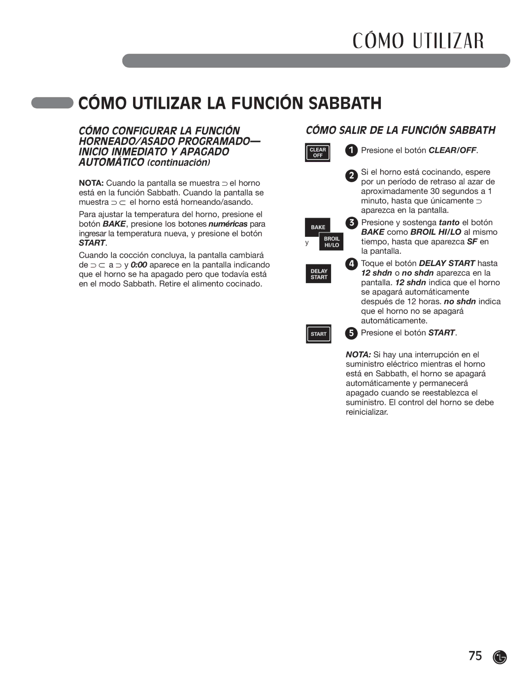 LG Electronics LRG30355SW, LRG30355SB manual Cómo Salir DE LA Función Sabbath, La pantalla 