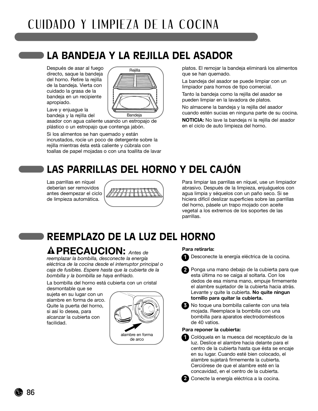 LG Electronics LRG30855ST, LRG30355ST, LRG30355SW, LRG30355SB LA Bandeja Y LA Rejilla DEL Asador, Después de asar al fuego 