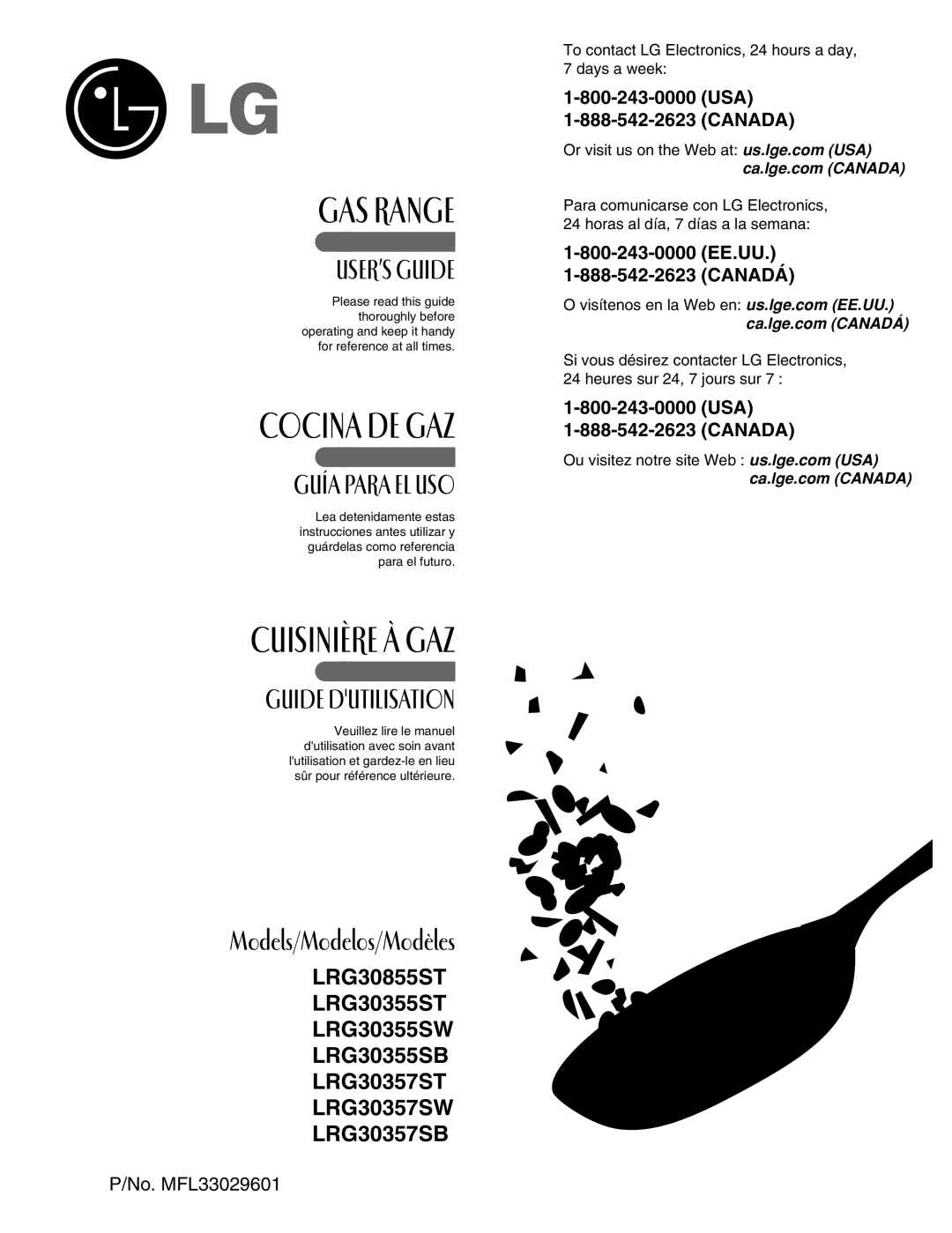 LG Electronics LRG30357ST, LRG30357SW, LRG30357SB manuel dutilisation GAS Range 
