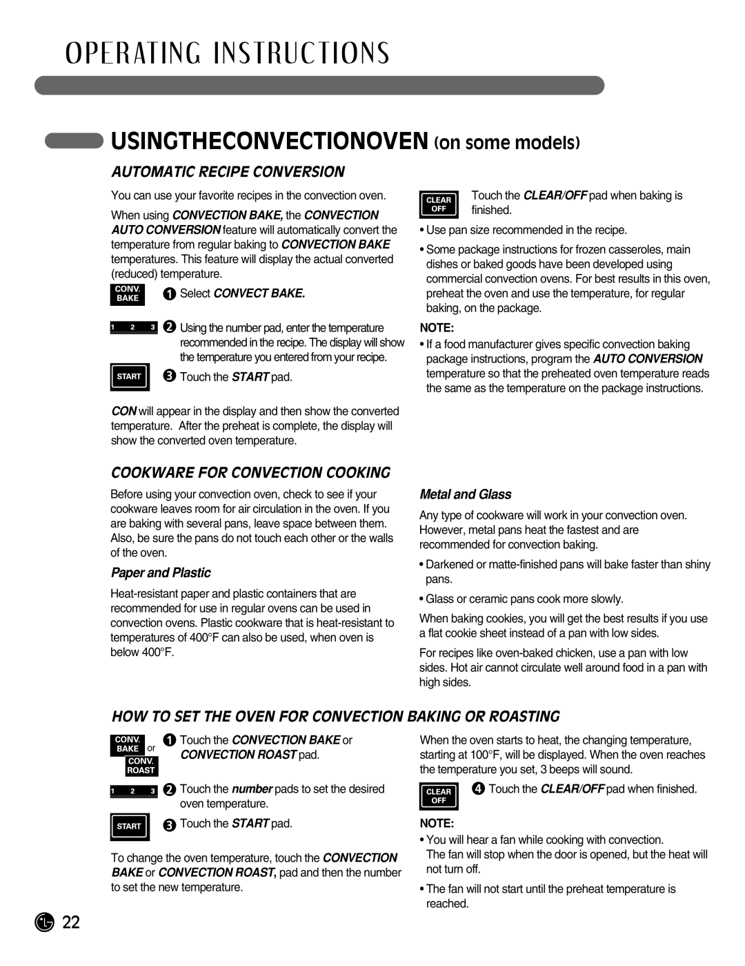 LG Electronics LRG30357ST, LRG30357SW, LRG30357SB Automatic Recipe Conversion, Cookware for Convection Cooking 