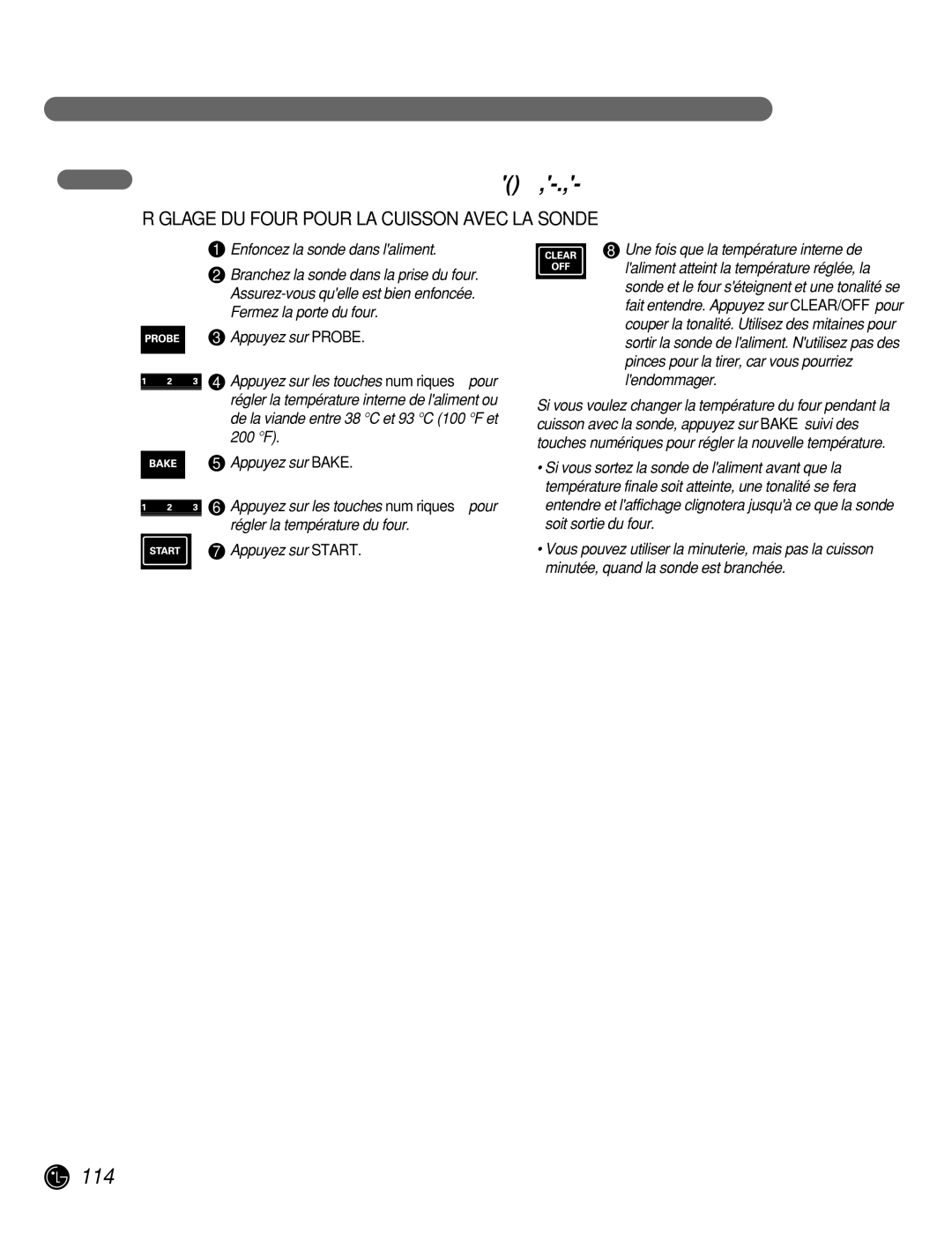 LG Electronics LRG30855ST, LRG30355ST manuel dutilisation Réglage DU Four Pour LA Cuisson Avec LA Sonde 