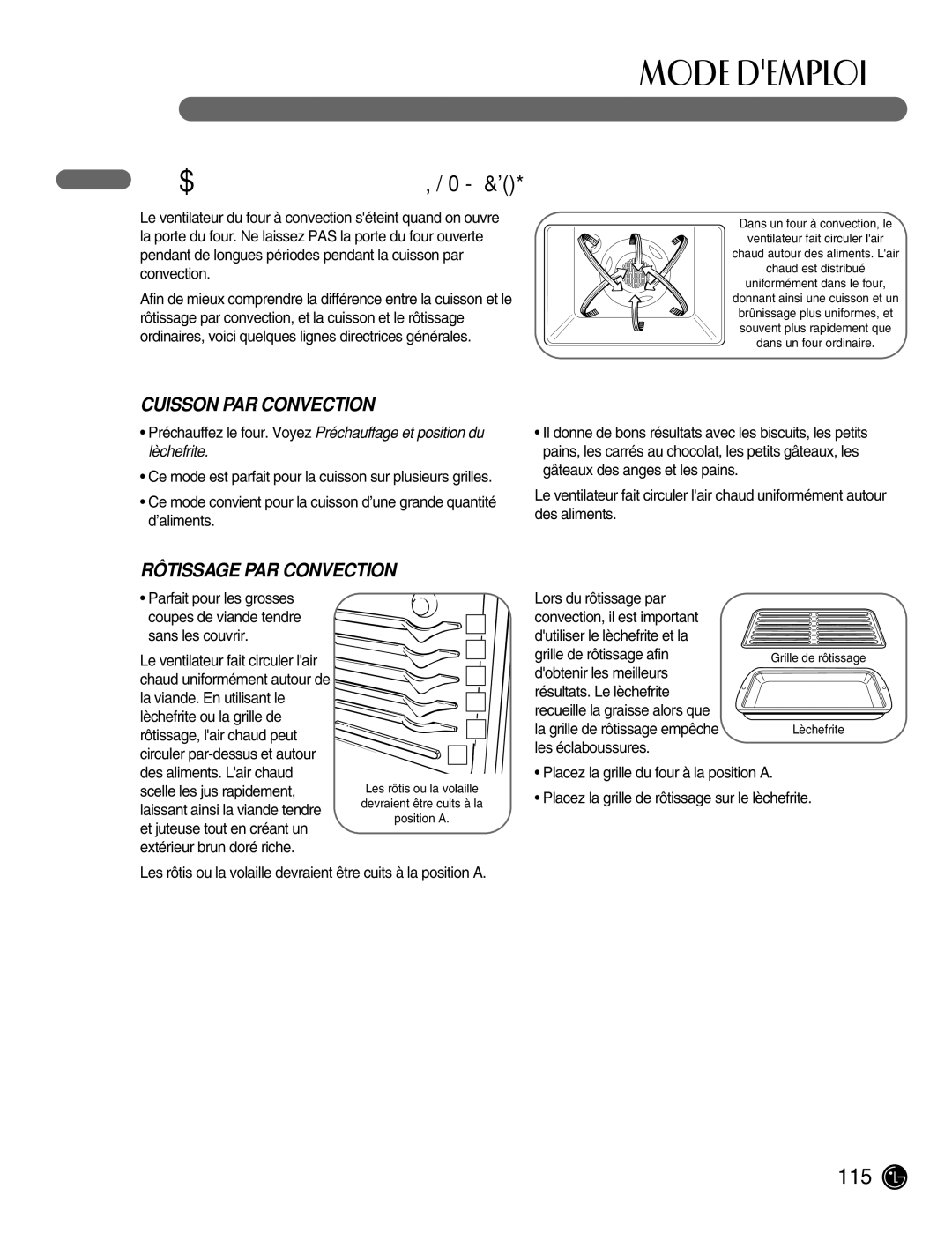 LG Electronics LRG30355ST, LRG30855ST manuel dutilisation Cuisson PAR Convection, Rôtissage PAR Convection 