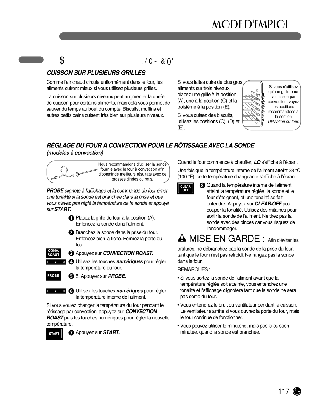 LG Electronics LRG30355ST Cuisson SUR Plusieurs Grilles, Réglage DU Four À Convection Pour LE Rôtissage Avec LA Sonde 