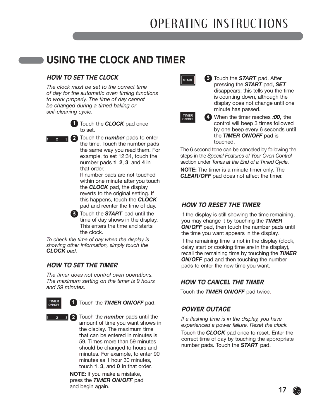 LG Electronics LRG30355ST Using the Clock and Timer, HOW to SET the Clock, HOW to SET the Timer, HOW to Reset the Timer 