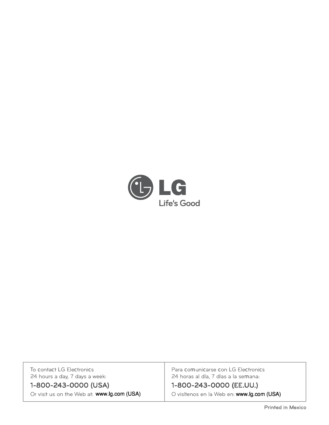 LG Electronics LRG3097ST To contact LG Electronics, hours a day, 7 days a week, Para comunicarse con LG Electronics 