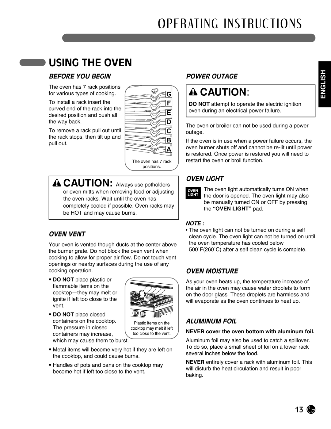 LG Electronics LRG3093SW, LRG3093SB, LRG3093ST manual Using the Oven 