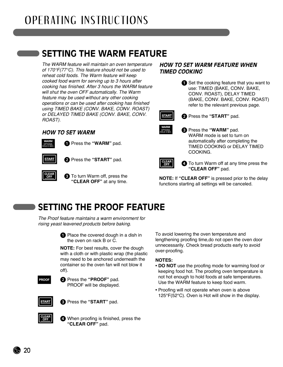 LG Electronics LRG3093ST, LRG3093SB, LRG3093SW manual Setting the Warm Feature, Setting the Proof Feature, HOW to SET Warm 