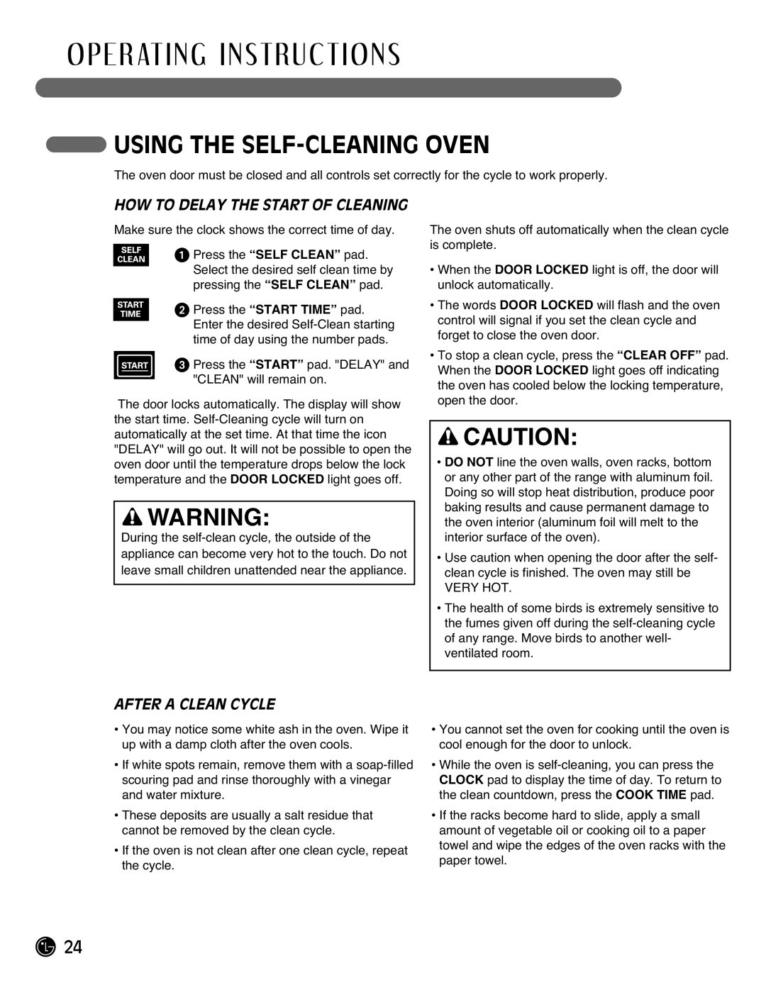 LG Electronics LRG3093SB, LRG3093SW, LRG3093ST manual HOW to Delay the Start of Cleaning, After a Clean Cycle 