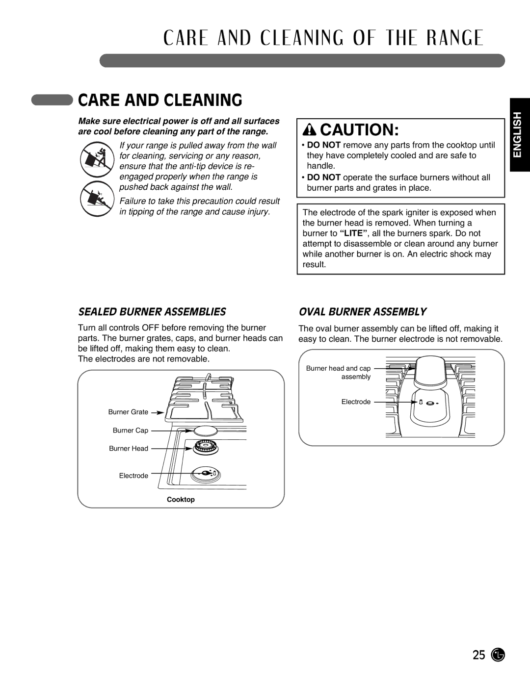 LG Electronics LRG3093SW, LRG3093SB, LRG3093ST manual Care and Cleaning, Sealed Burner Assemblies, Oval Burner Assembly 