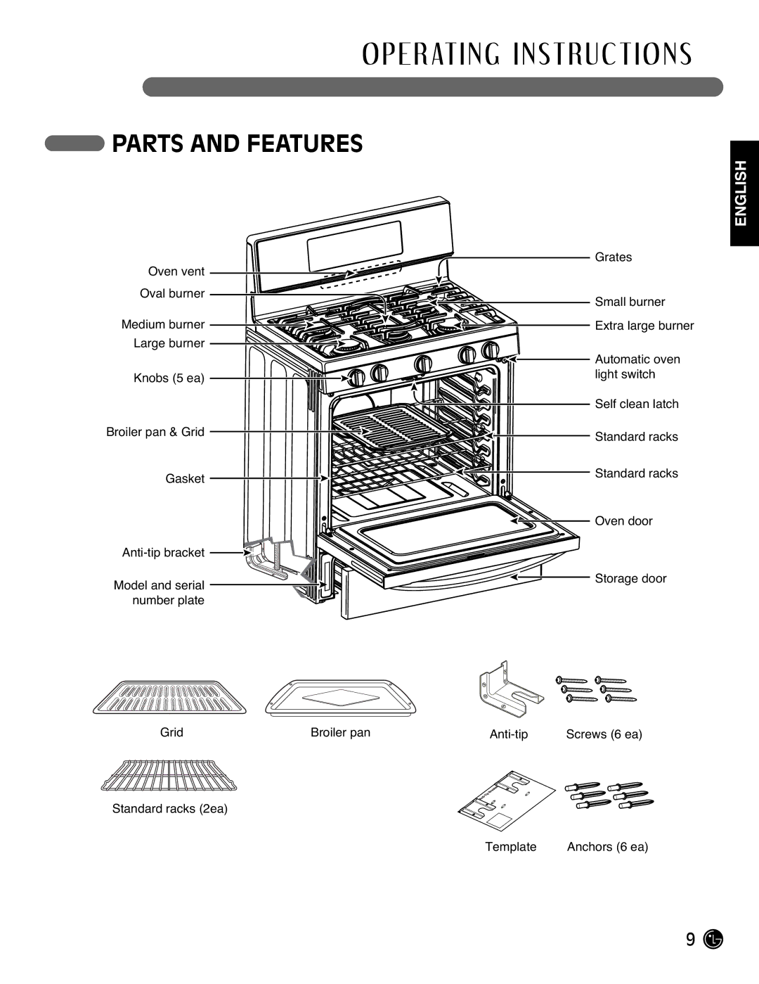 LG Electronics LRG3093SB, LRG3093SW, LRG3093ST manual Parts and Features 