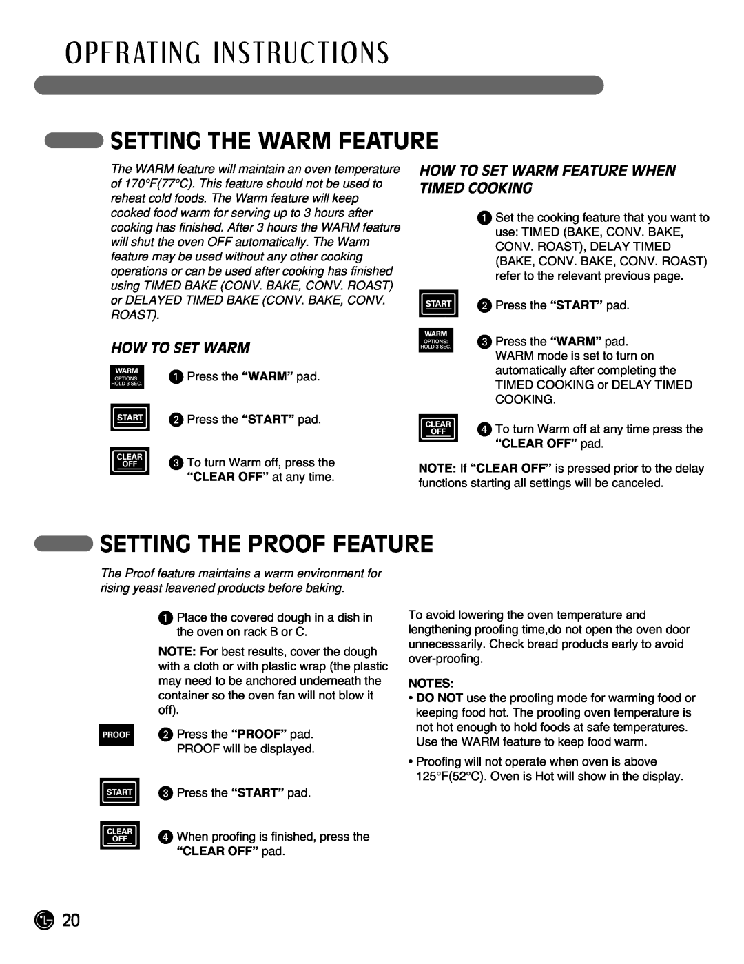 LG Electronics LRG3093ST, LRG3093SB, LRG3093SW manual Setting The Warm Feature, Setting The Proof Feature, How To Set Warm 
