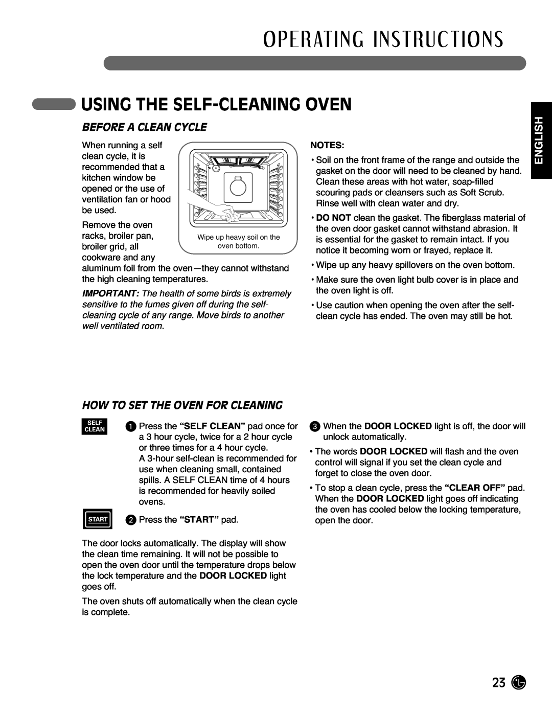 LG Electronics LRG3093ST Using The Self-Cleaning Oven, Before A Clean Cycle, How To Set The Oven For Cleaning, English 
