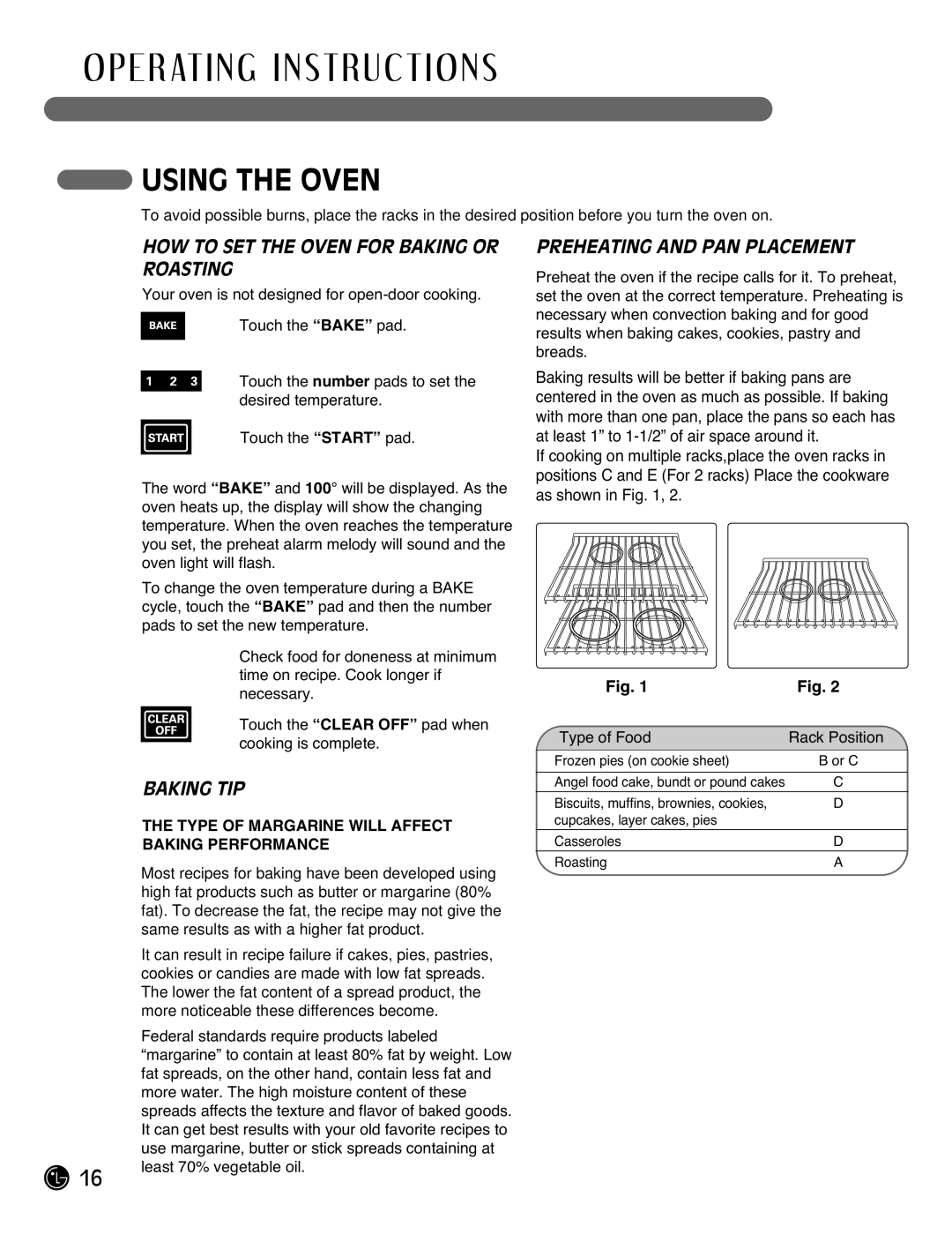 LG Electronics LRG3095ST manual HOW to SET the Oven for Baking or Roasting, Baking TIP, Preheating and PAN Placement 