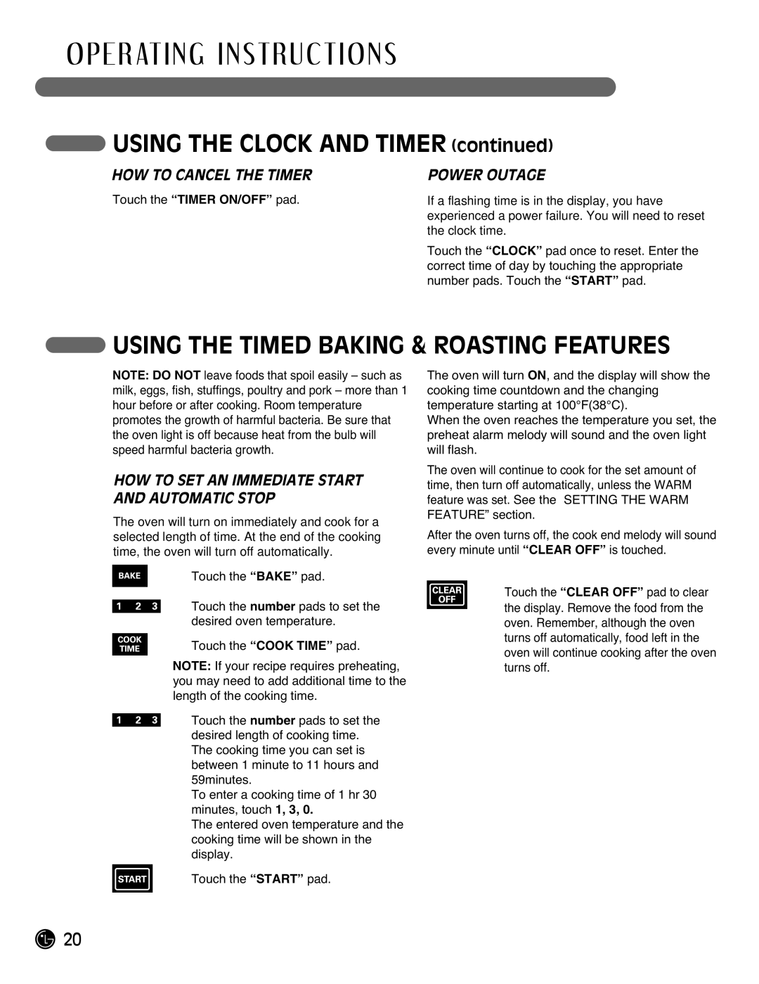 LG Electronics LRG3095ST Using the Timed Baking & Roasting Features, HOW to Cancel the Timer, Touch the Timer ON/OFF pad 