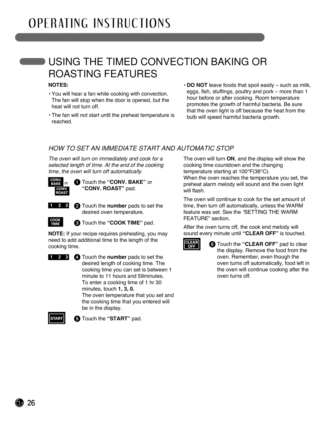 LG Electronics LRG3095ST manual Using the Timed Convection Baking or Roasting Features 